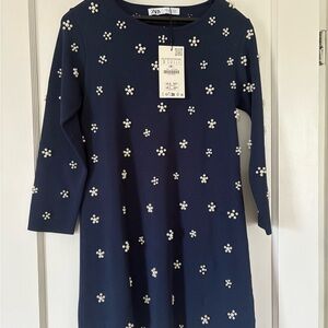 Zara Navy Dress with White Floral Accents